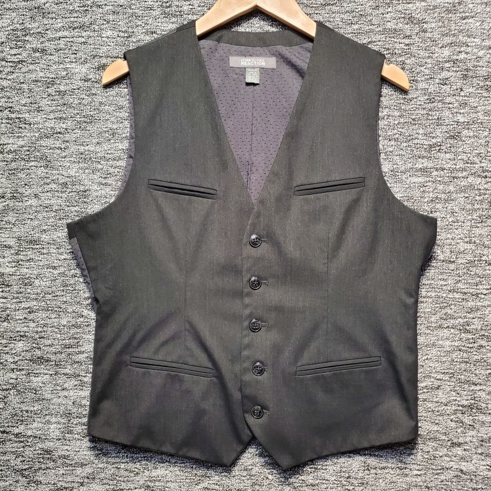 Kenneth Cole Reaction Suit Vest Mens M Black Slim Formal Waistcoat